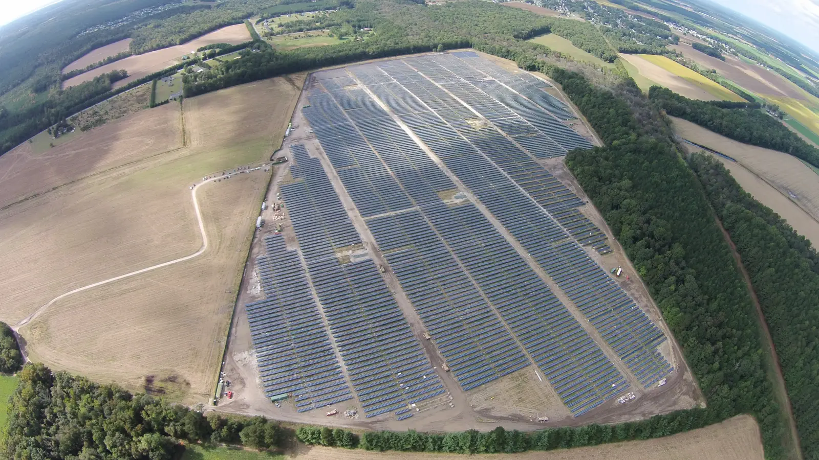 Aerial view of an 18 MW utility-scale solar facility